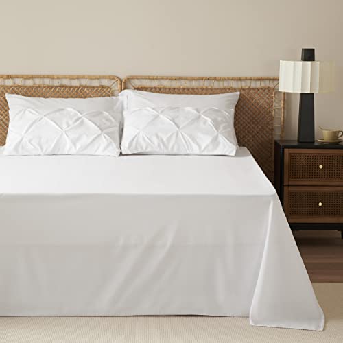 Bedsure White King Size Comforter Set - Bedding Set King 7 Pieces, Pintuck Bed in a Bag White Bed Set with Comforter, Sheets, Pillowcases & Shams