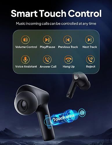 Wireless Earbuds Bluetooth V5.3 Headphones 50H Playback Deep Bass Stereo Ear Buds with LED Power Display Charging Case IPX7 Waterproof Earphones with Mic Headset for Laptop Pad Android/iOS Phones