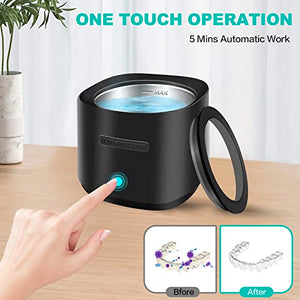 Ultrasonic Cleaner for Dentures, Retainer, Mouth Guard, Aligner, Toothbrush Head, 42kHz Ultrasonic Jewelry Cleaner, 180ML Portable Ultrasonic Retainer Cleaner at Home or Travel Use (Black)