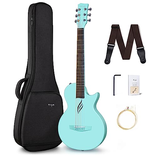 Enya Nova Go Carbon Fiber Acoustic Guitar 1/2 Size Beginner Adult Travel Acustica Guitarra w/Starter Bundle Kit of Colorful Gift Packaging, Acoustic Guitar Strap, Gig Bag, Cleaning Cloth(Blue)