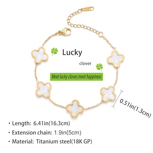 18K Gold Plated Clover Lucky Bracelet for Women White/Black/Red/Green Bracelets Cute Link Bracelets Jewelry Gifts Trendy for Women Girls