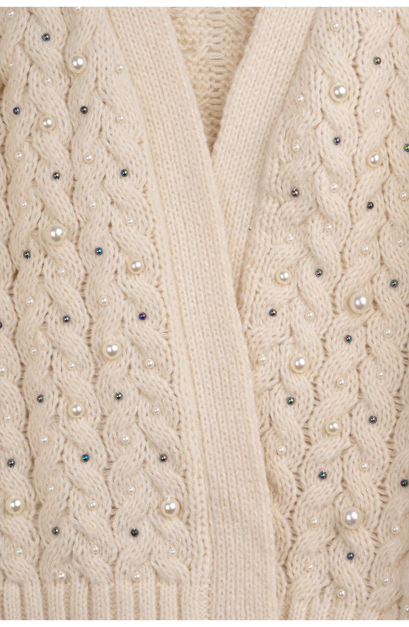 SAACHI Ivory Pearly Knit Cardigan, Alternate, color, IVORY