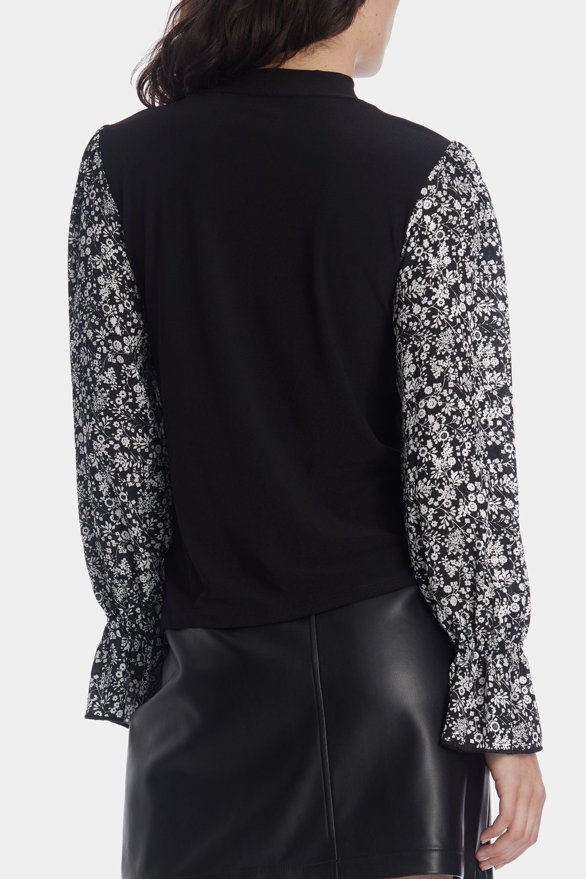 Mixed Media Mock Neck Blouse