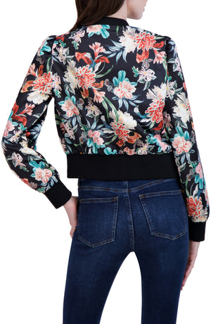 OOKIE & LALA Satin Crop Bomber Jacket, Alternate, color, FLORAL