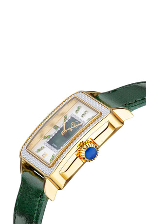 GEVRIL Women's Padova Gemstone Leather Strap Watch, 27 mm x 30 mm - 0.0116 ctw, Alternate, color, GREEN