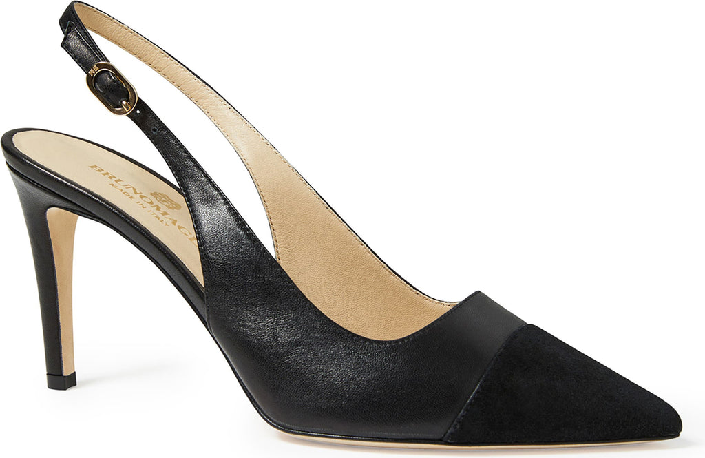 Bruno Magli Alina Slingback Pointed Cap Toe Pump, Main, color, BLACK/ BLACK SUEDE