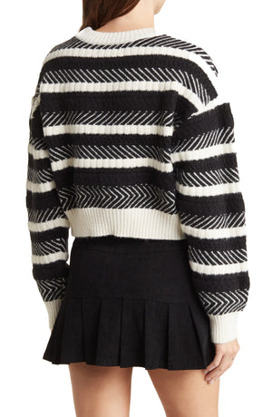 ELODIE Mixed Stripe Pattern Sweater, Alternate, color, BLACK WHITE