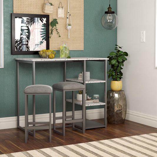 Novogratz Nora 3-Piece Pub Set with Faux Terrazzo Top, Gray Metal/Gray Seat - image 1 of 16