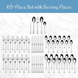 Mikasa 5060761 Harmony 65-Piece 18/10 Stainless Steel Flatware Set with Utensil-Serving Set, Silver