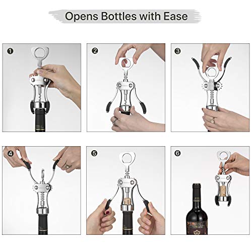 Wine Opener, Zinc Alloy Premium Wing Corkscrew Wine Bottle Opener with Multifunctional Bottles Opener, Upgrade