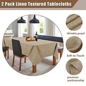 Fitable Faux Linen Table Clothes Rectangle 60 x 120 Inch - 2 Pack Khaki Tablecloths for 8 Foot Tables, Faux Burlap Kitchen Table Covers for Dining, Party, Farmhouse, Banquet, Buffet