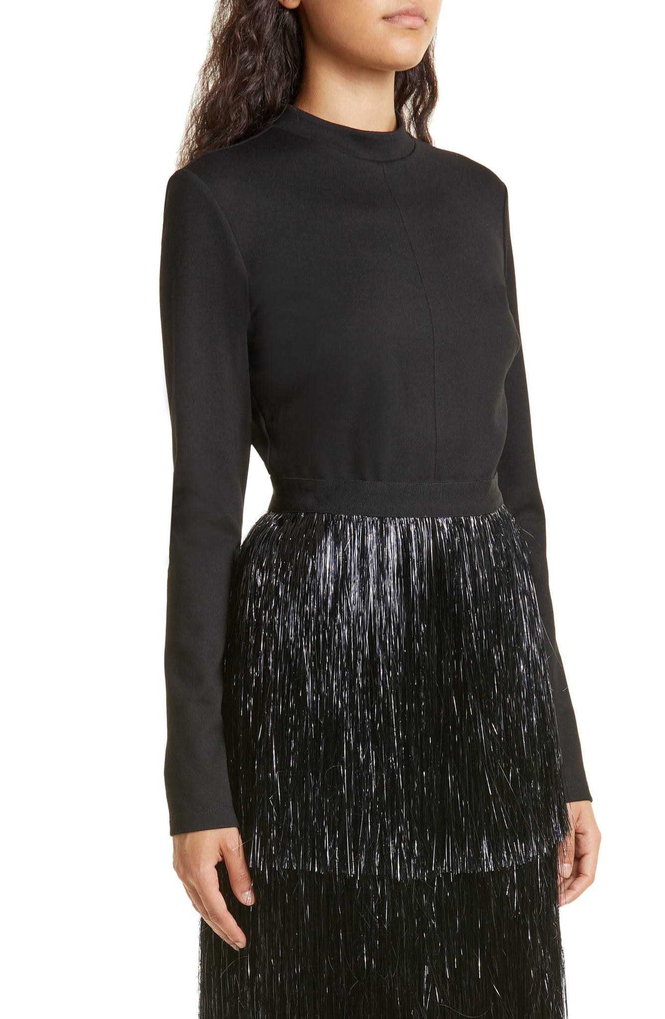 SIMKHAI Barrett Tinsel Long Sleeve Cocktail Dress, Alternate, color, BLACK