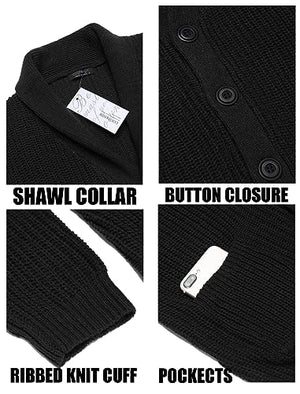 COOFANDY Men's Shawl Collar Cardigan Sweater Slim Fit Cable Knit Button up Sweater with Pockets