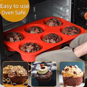 CAKETIME Jumbo Muffin Pan, 6 Cup Silicone Texas Muffin Pan, 3.5" Large Cupcake Tray BPA Free for Baking Non Stick