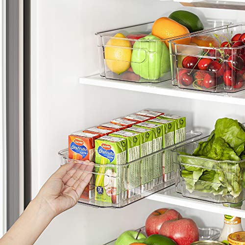 HOOJO Refrigerator Organizer Bins - 4pcs Clear Plastic Bins For Fridge, Freezer, Kitchen Cabinet, Pantry Organization, BPA Free Fridge Organizer, 12.5" Long-Medium, Clear