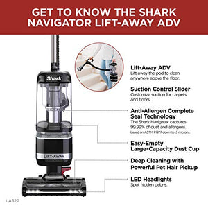 Shark LA322 Navigator ADV Corded Vacuum with Pet Power Brush Crevice and Upholstery Tool, Lift-Away Upright, Black