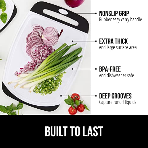 Gorilla Grip Durable Cutting Board Set of 3, Multiple Sizes, Reversible and Oversized, Easy Grip Handle, Juice Grooves, Dishwasher Safe, Large Kitchen Chopping Boards, Meat, Veggies, Black