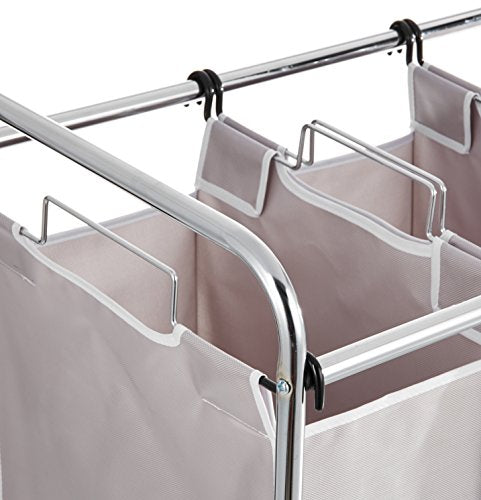 Amazon Basics 3-Bag Rectangular Laundry Hamper Sorter Basket, Grey