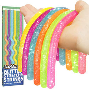 BUNMO Glitter Stretchy Strings 6pk | Perfect Sensory Toys for Anxiety & Stress | Calming Monkey Stretch Noodles | Focus & Stimulation | Easter Gifts for Kids | Easter Basket Stuffers for Girls