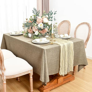 Fitable Faux Linen Table Clothes Rectangle 60 x 120 Inch - 2 Pack Khaki Tablecloths for 8 Foot Tables, Faux Burlap Kitchen Table Covers for Dining, Party, Farmhouse, Banquet, Buffet