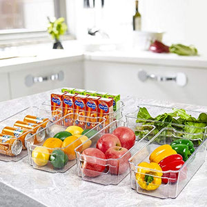 HOOJO Refrigerator Organizer Bins - 4pcs Clear Plastic Bins For Fridge, Freezer, Kitchen Cabinet, Pantry Organization, BPA Free Fridge Organizer, 12.5" Long-Medium, Clear