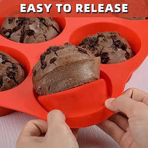 CAKETIME Jumbo Muffin Pan, 6 Cup Silicone Texas Muffin Pan, 3.5" Large Cupcake Tray BPA Free for Baking Non Stick