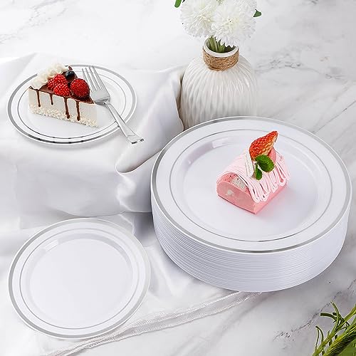 Goodluck 600 Piece Disposable Silver Plates for 100 Guests, Plastic Dinnerware Set of 100 Dinner Plates, 100 Salad Plates, 100 Spoons, 100 Forks, 100 Knives, 100 Cups, Plastic Plates for Party