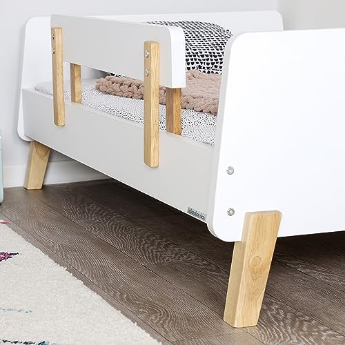 Muse Toddler Bed with Removable Rails – Toddler and Kids Bed Set Fits Standard Crib Mattress, Holds up to 50 Lbs. – Modern, Easy-to-Assemble, 55.15x 31.26x17.95 in, White + Natural