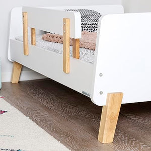 Muse Toddler Bed with Removable Rails – Toddler and Kids Bed Set Fits Standard Crib Mattress, Holds up to 50 Lbs. – Modern, Easy-to-Assemble, 55.15x 31.26x17.95 in, White + Natural