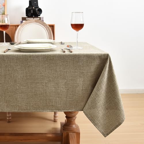 Fitable Faux Linen Table Clothes Rectangle 60 x 120 Inch - 2 Pack Khaki Tablecloths for 8 Foot Tables, Faux Burlap Kitchen Table Covers for Dining, Party, Farmhouse, Banquet, Buffet