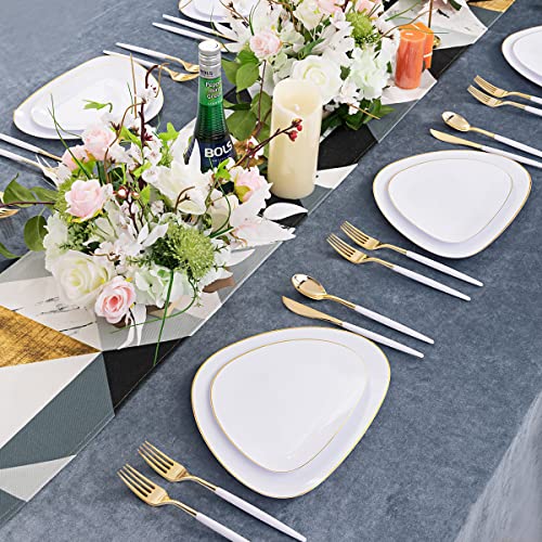 supernal 60pcs White Gold Plastic Plates,Gold Plastic Dinnerware Plates,Triangular Gold Plates,includes 30 Gold Plates and 30 Dessert Plates for Wedding and Parties