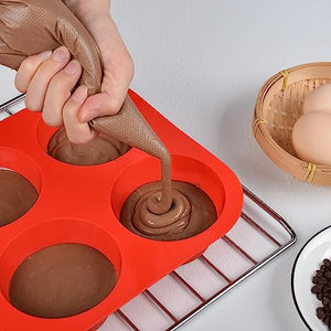 CAKETIME Jumbo Muffin Pan, 6 Cup Silicone Texas Muffin Pan, 3.5" Large Cupcake Tray BPA Free for Baking Non Stick