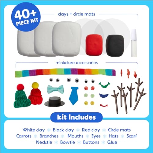 Snowman Making Kit for Kids - Build a Snow Man Craft Kits for Girls, Boys, Toddlers Ages 3+ Kid Winter Christmas Crafts Activities Stocking Stuffers Fun Toys Ideas for 3, 4, 5, 6, 7, 8 Year Old