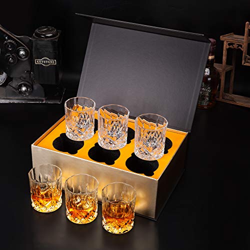 KANARS Whiskey Glasses Set of 6 with Elegant Gift Box,10 Oz Premium Old Fashioned Crystal Glass Tumbler for Liquor, Scotch, Cocktail or Bourbon Drinking, Gifts for Birthday Retirement Valentines Day