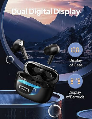 Wireless Earbuds Bluetooth V5.3 Headphones 50H Playback Deep Bass Stereo Ear Buds with LED Power Display Charging Case IPX7 Waterproof Earphones with Mic Headset for Laptop Pad Android/iOS Phones