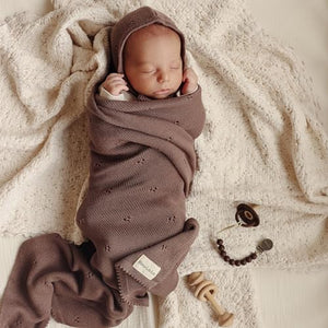 Bleu La La Organic Unisex Pointelle Receiving Swaddle Blanket for Boys & Girls - 100% Luxury Organic Soft Cotton Knit Warm Cozy Cuddle Stroller Crib Blanket for Newborns Infants & Toddlers (Mocha)