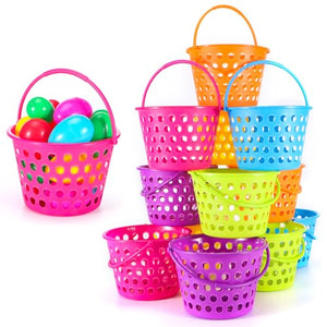 Sizonjoy 12 Pack Easter Baskets for Kids, 8.6" Plastic Easter Bags with Handles, Easter Bucket Bags Filled with Grass,Perfect Theme Party Favors Decorations