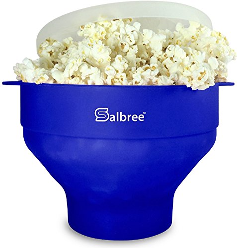 Salbree The Original Microwave Popcorn Popper, Silicone Popcorn Maker, Collapsible Microwavable Bowl - Hot Air Popper - No Oil Required - The Most Colors Available (Blue)