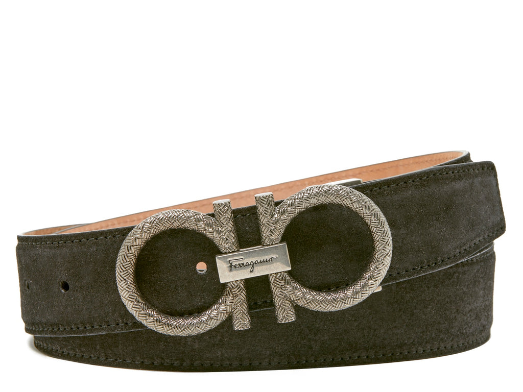 Salvatore Ferragamo Textured Logo Men's Suede Belt