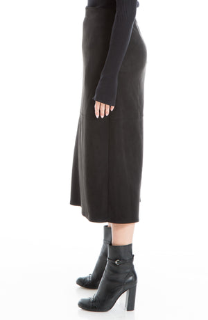 MAXSTUDIO Faux Suede A-Line Midi Skirt, Main, color, BLACK