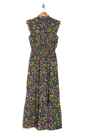 MELLODAY Mock Neck Tiered Maxi Dress, Alternate, color, MULTI FLORAL