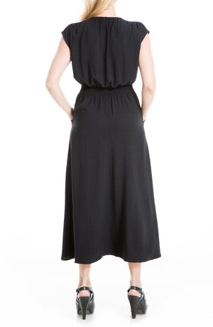 MAX STUDIO Cap Sleeve Pocket Midi Dress, Alternate, color, BLACK18-BLACK-WW-25118