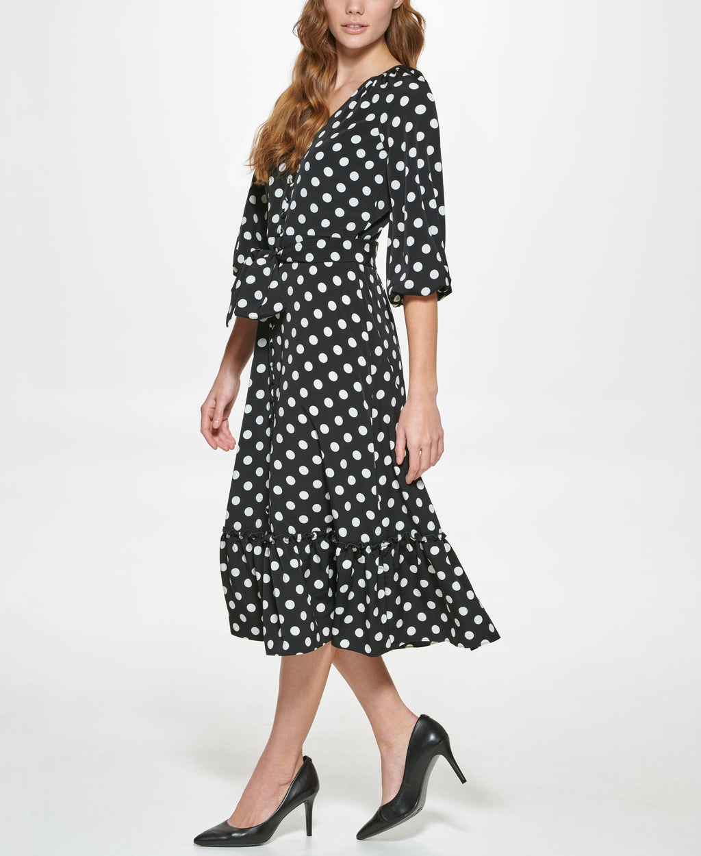 Polka Dot Silky Crepe Midi Dress