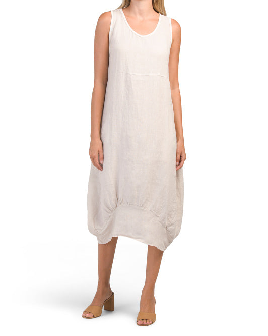 Linen Bubble Hem Midi Dress