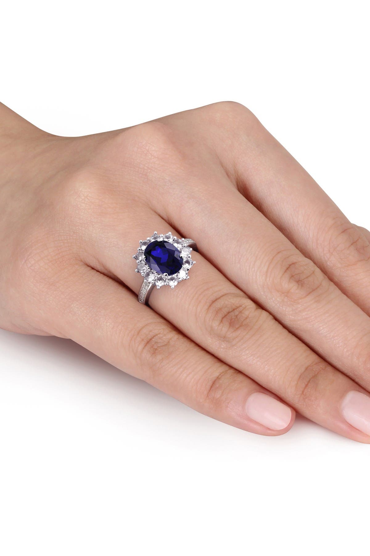 DELMAR Sterling Silver Diamond & Created Sapphire Ring - 0.05 ctw, Alternate, color, BLUE