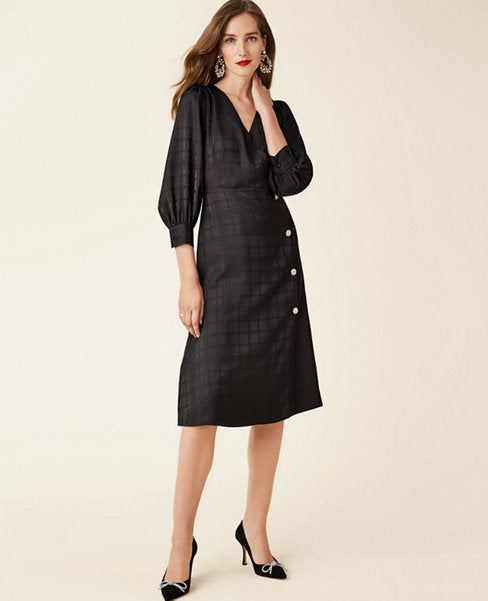 Image 4 of 5 - Plaid Crystal Button Midi Dress