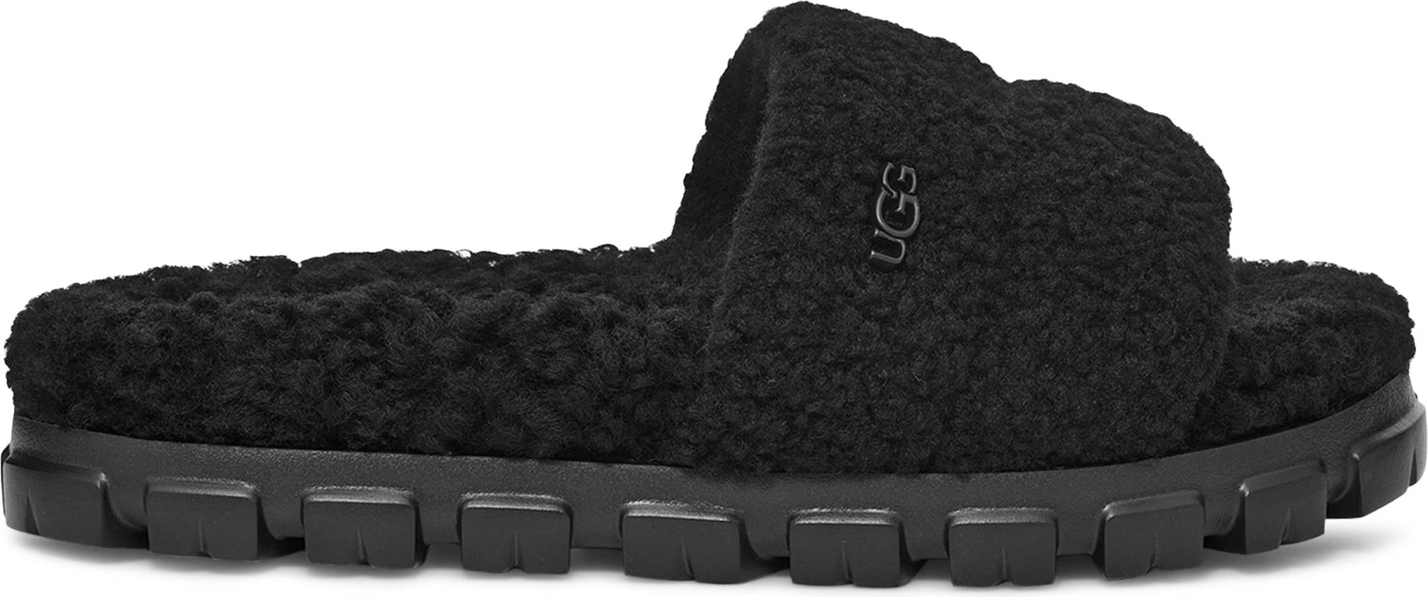 UGG<sup>®</sup> Cozetta Curly Genuine Shearling Slide Slipper, Alternate, color, BLACK