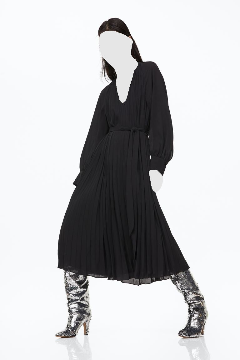 Pleated Tie-belt Dress