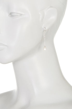 ADORNIA White Rhodium Plated Swarovski Crystal Accented & 7mm Freshwater Pearl Drop Earrings, Alternate, color, WHITE