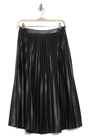 LUCY PARIS Faux Leather Pleated Midi Skirt, Main, color, BLACK